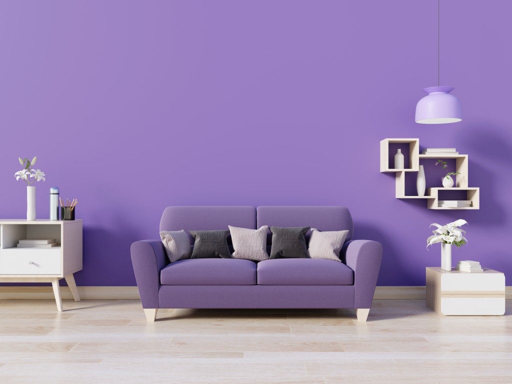 living room in purple