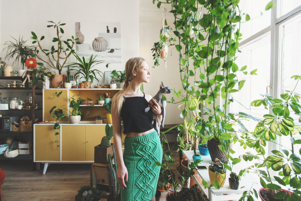 woman with indoor plants